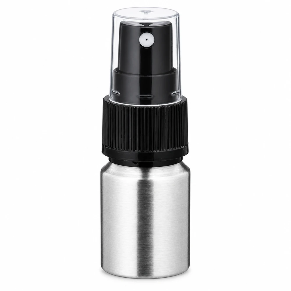 Hoogwaardige fles van gepolijst aluminium met een inhoud van 10 ml - robuust aluminium met praktische spraybevestiging