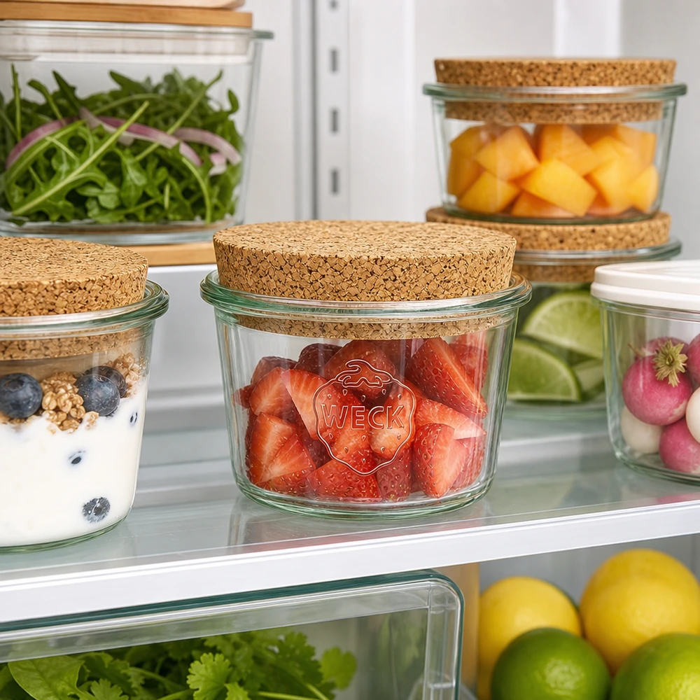 35ml stortglas WECK RR40 met kurk WECK RR40 35ml metselpot met kurk voor het bewaren van voedsel in de koelkast naast fruit en groenten