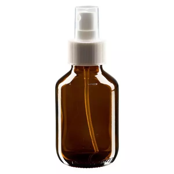 100ml Euro-medicijnfles bruin met verstuiver wit incl. dop transparant 100ml Euro-medicijnfles bruin met verstuiver wit incl. dop transparant