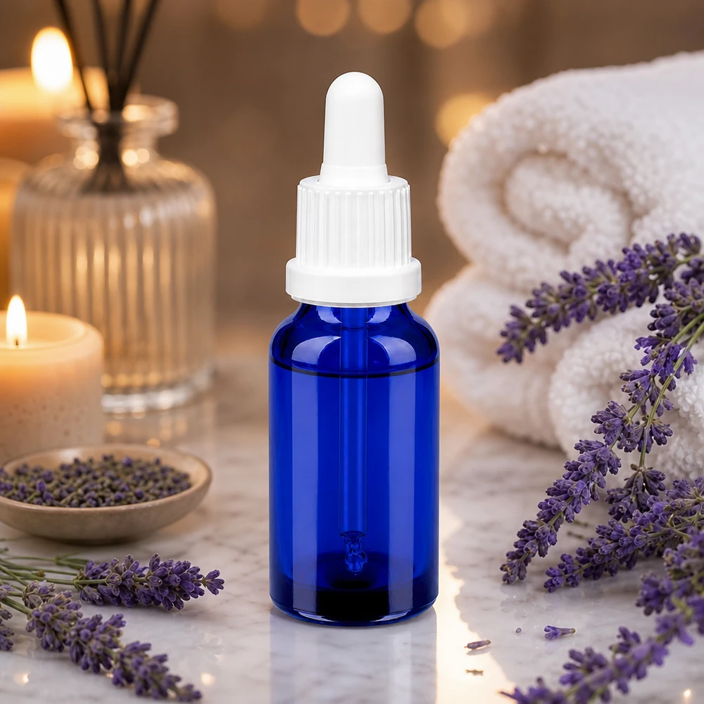 Slank blauw druppelflesje 20ml met nauwkeurig doseerhulpstuk voor homeopathische middelen