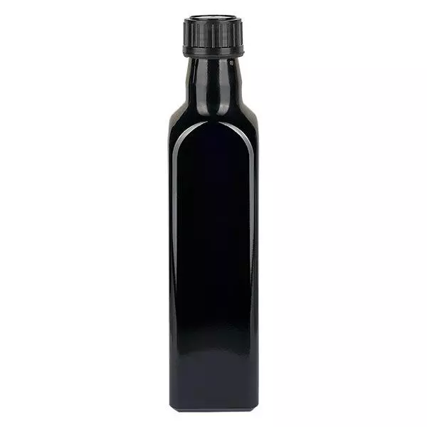 Oliefles violet glas 500ml vierkant, zwarte schroefdop Oliefles violet glas 500ml vierkant, zwarte schroefdop