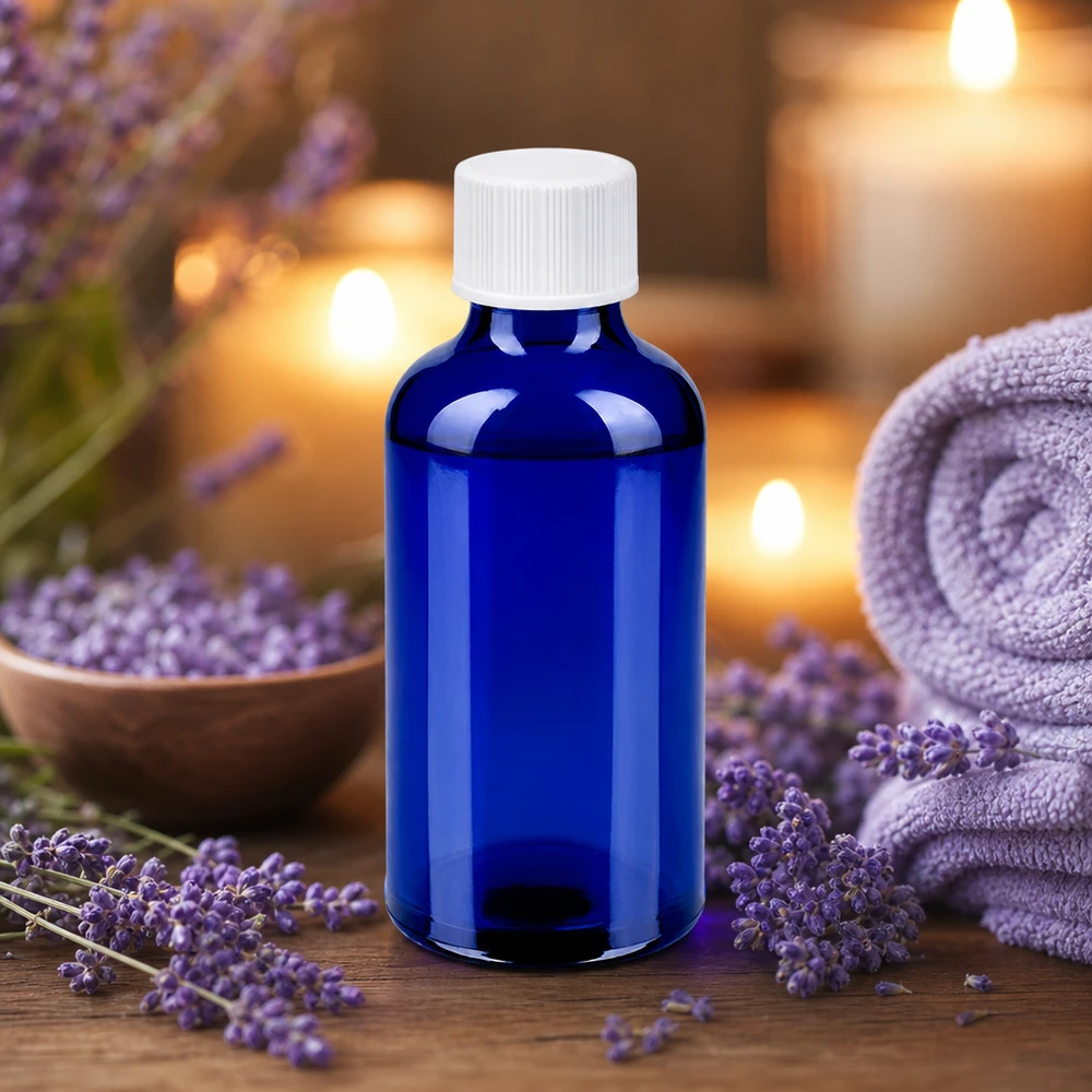 Elegant kobaltblauw flesje van 50 ml met witte SV-dop voor hoogwaardige essences