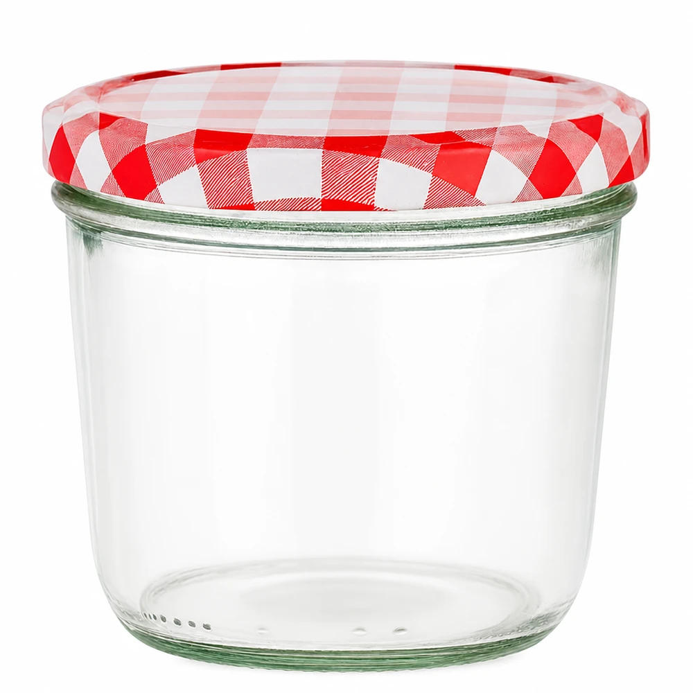 230ml bekers met BasicSeal deksel rood/wit UNiTWIST 230 ml beker met rood en wit geruit BasicSeal deksel voor jam en conserven