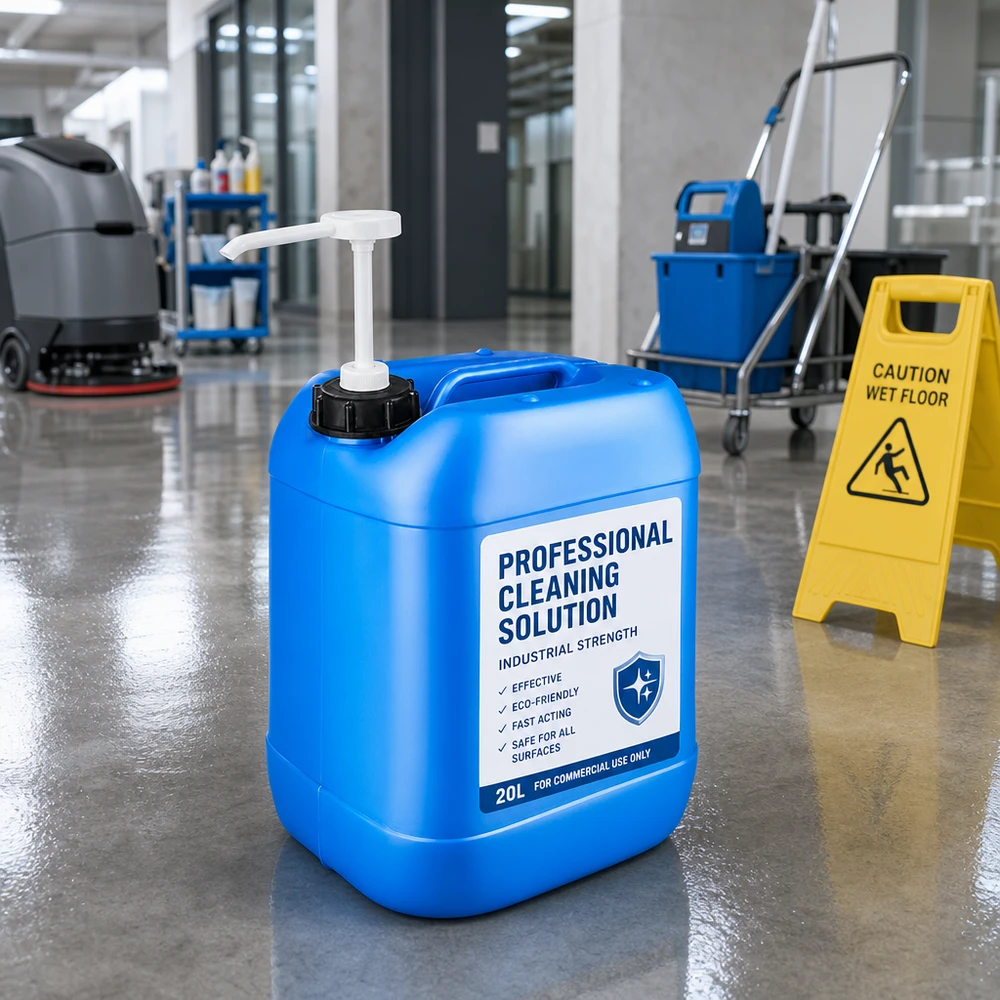 Stevige kunststof jerrycan van 20 liter met pomp voor professioneel gebruik in de gebouwonderhoudssector