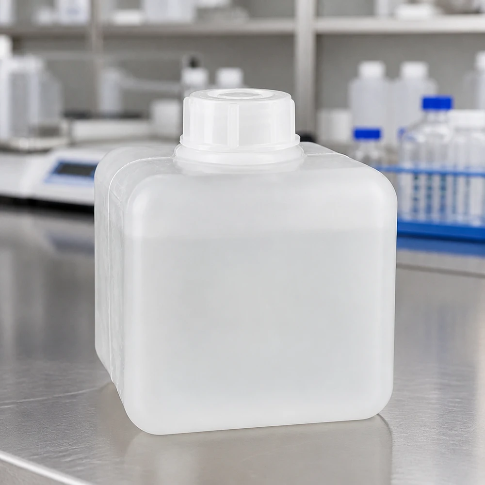 Vierkante laboratoriumfles met smalle hals, 500 ml, PE-HD, natuurkleurig, chemisch bestendig kunststof