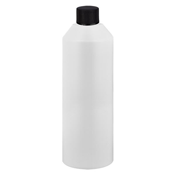 PET cilinderfles 250ml wit met schroefsluiting zwart PET cilinderfles 250ml wit met schroefsluiting zwart