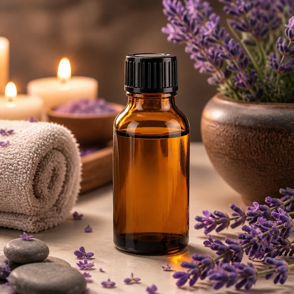 Bruine, lichtbeschermende druppelfles van 20 ml van ApoGlas met zwarte dop voor natuurlijke cosmetica