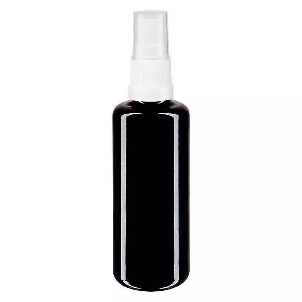 Fles violet glas 50 ml met pompverstuiver wit