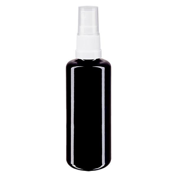 Fles violet glas 50 ml met pompverstuiver wit Fles violet glas 50 ml met pompverstuiver wit