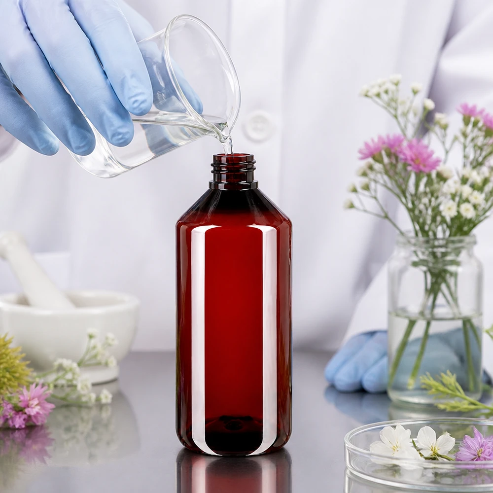 PET fles 1000ml met ontgassingsdop rood Slanke, cilindrische PET-fles van 1000 ml met schroefdop voor het afvullen van vloeistoffen in het laboratorium