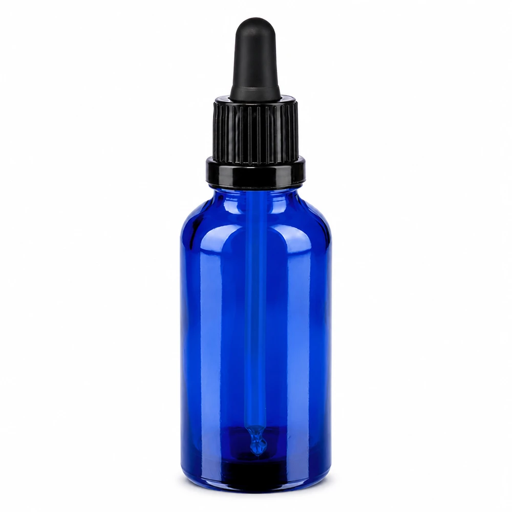 30ml glazen fles met pipet blauw zwart OV BlueLine UT18/30 voor oliën en serums