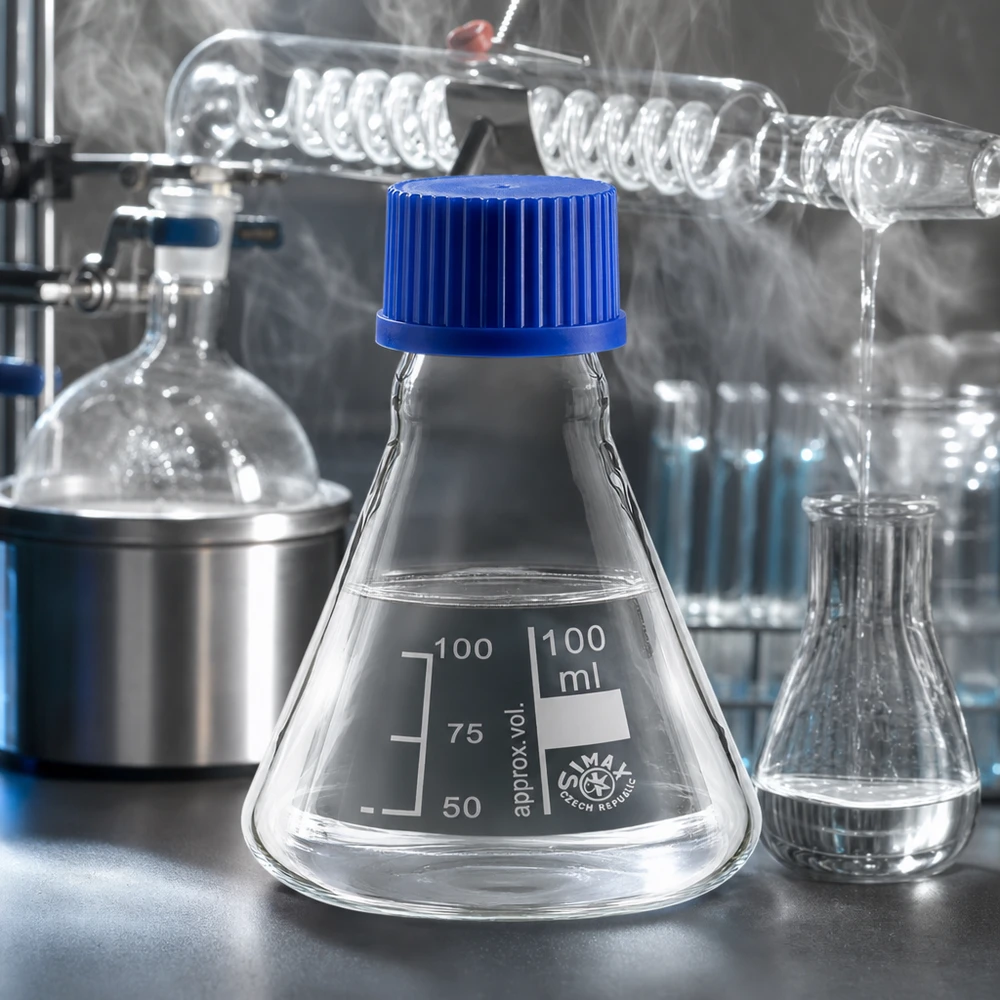 Erlenmeyer 100ml glas met nauwe hals borosilicaat met schroefdraad en sluiting Professionele erlenmeyer 100ml voor synthese en analyse met veilige sluiting