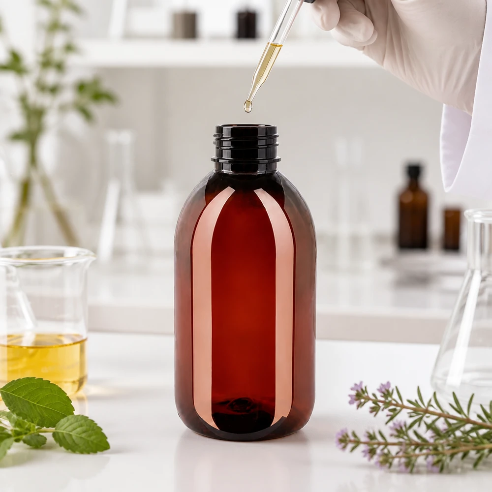 50 ml PET medicijnfles met verstuiver zwart GCMI 28/410 incl. dop transparant, standaard PET-fles van 250 ml met UV-bescherming en een kindveilige originele sluiting voor natuurlijke cosmetica