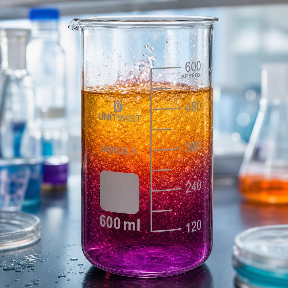 UNITWIST bekerglas 600 ml, borosilicaat, bestand tegen chemicaliën, voor experimenten met kleurindicatoren