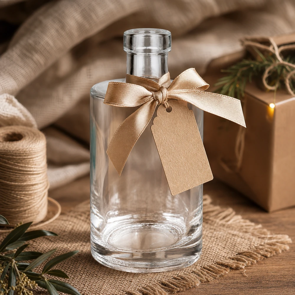 350 ml glazen fles Marie zonder sluiting UNiTWIST® 350ml glazen fles Marie met gouden strik en geschenklabel rustieke geschenkverpakking Afbeelding 10 van 10
