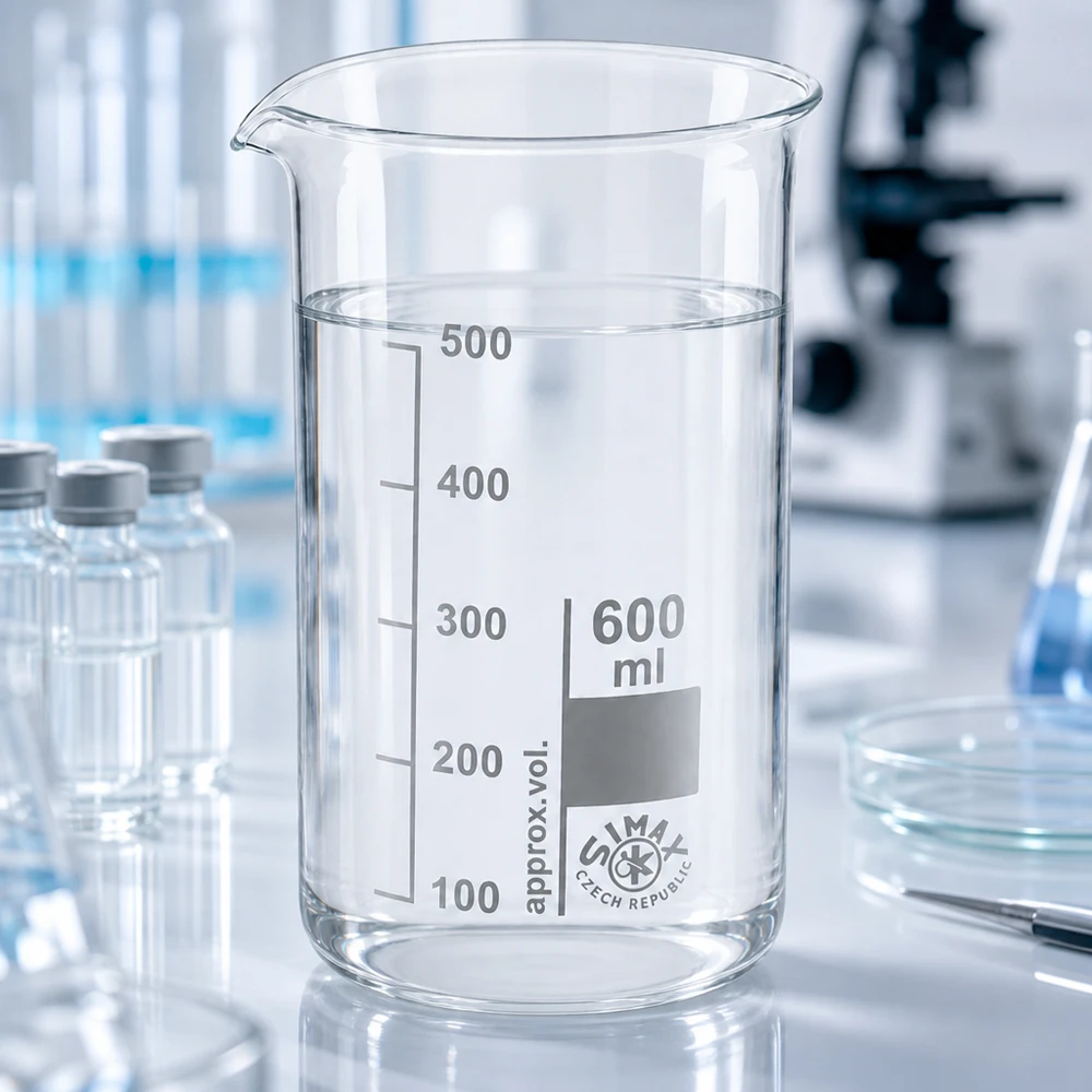 Becherglas, hoog model, inhoud 600 ml, van hittebestendig borosilicaatglas, transparant, leeg