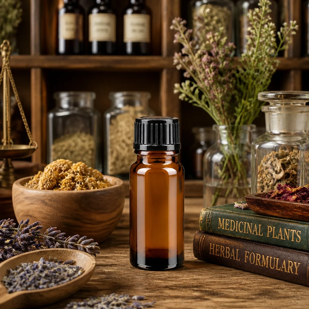 UV-bestendige bruine glazen fles van 10 ml met zwarte dop voor kruidenextracten en natuurlijke geneesmiddelen