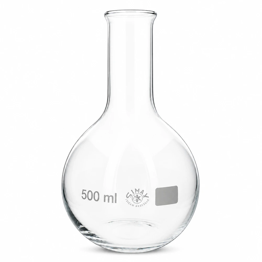 Maatkolf 500ml transparant met smalle hals voor volumetrie en analyse
