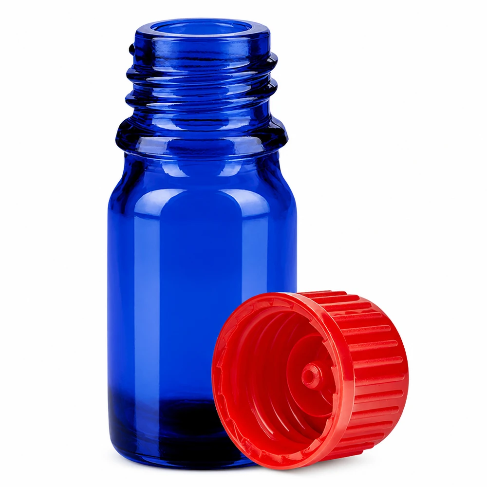 5ml flesje 11mm SV rood STD BlueLine UT18/5 Professionele 5ml glazen fles blauw met 11mm schroefdraad en rode dop voor apotheek