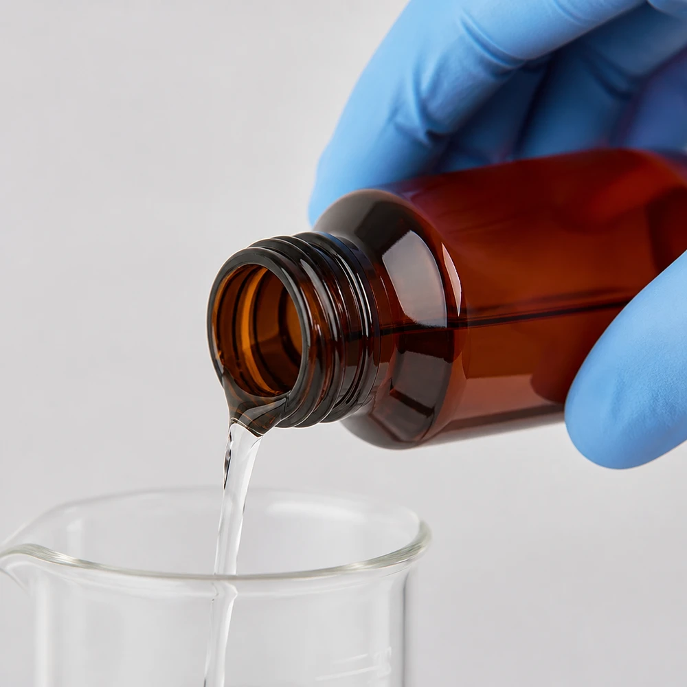 Ronde PET-fles van 100 ml in bruin met verzegelde sluiting voor een veilige opslag van chemicaliën