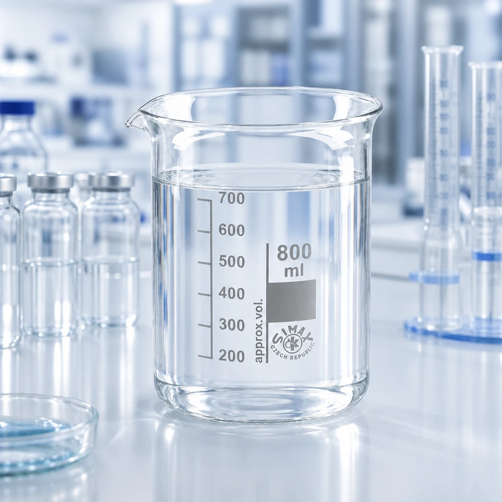 Professionele laboratoriumbeker 800 ml met laag profiel gemaakt van chemisch bestendig borosilicaatglas
