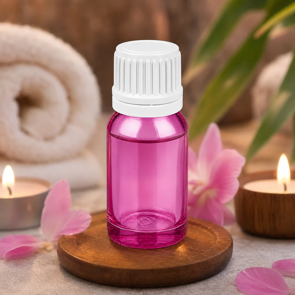 Elegant violet glazen flesje van 10 ml met witte schroefdop voor het stijlvol bewaren van essences