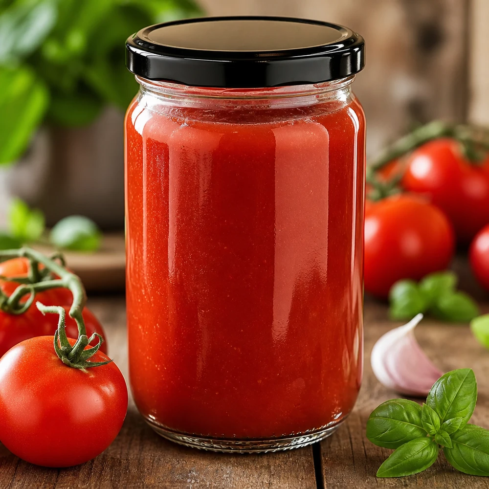 555 ml ronde glazen pot + BasicSeal-deksel, zwart, UNiTWIST 555 ml glazen inmaakpot UniTwist BasicSeal, geschikt voor zelfgemaakte tomatenpassata