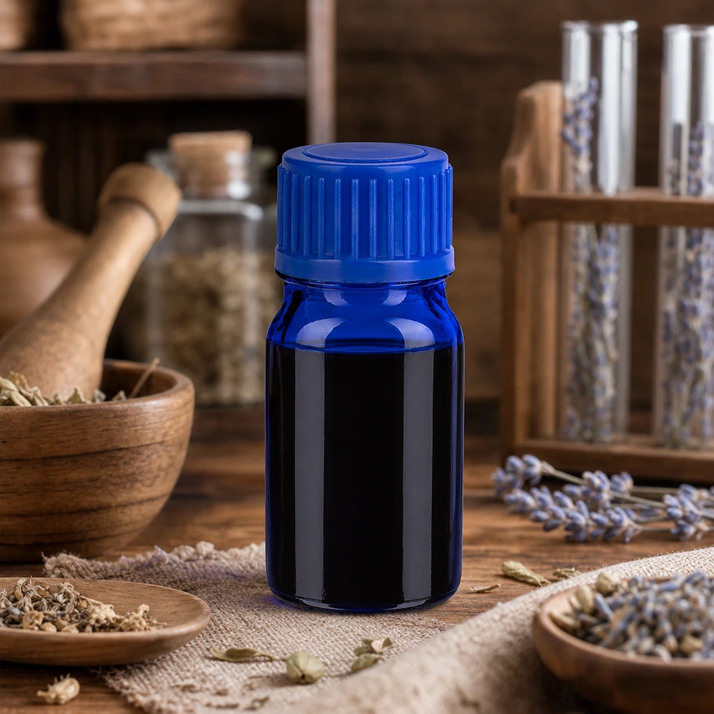 Farmaceutisch 5ml glazen flesje in kobaltblauw met stevige sluiting om smaakverlies te voorkomen