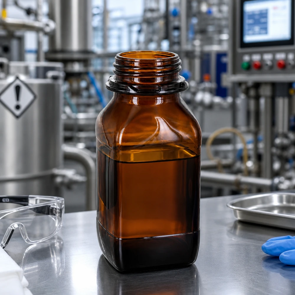 Vierkante 500ml laboratoriumfles van amberkleurig glas met praktische schroefdraad voor een veilige sluiting