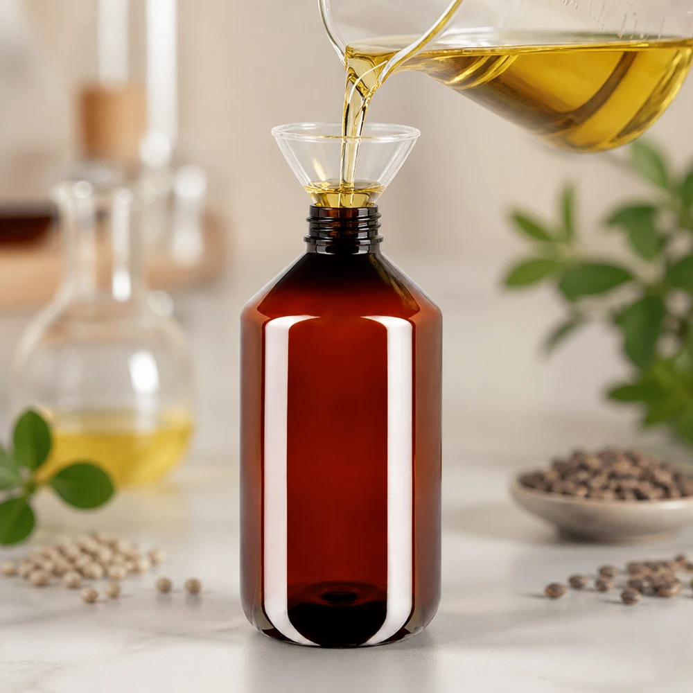 50 ml PET medicijnfles met verstuiver zwart GCMI 28/410 incl. dop transparant, standaard Lichtbestendige fles van 500 ml, bruin PET, voor etherische oliën, natuurlijke cosmetica en plantaardige extracten