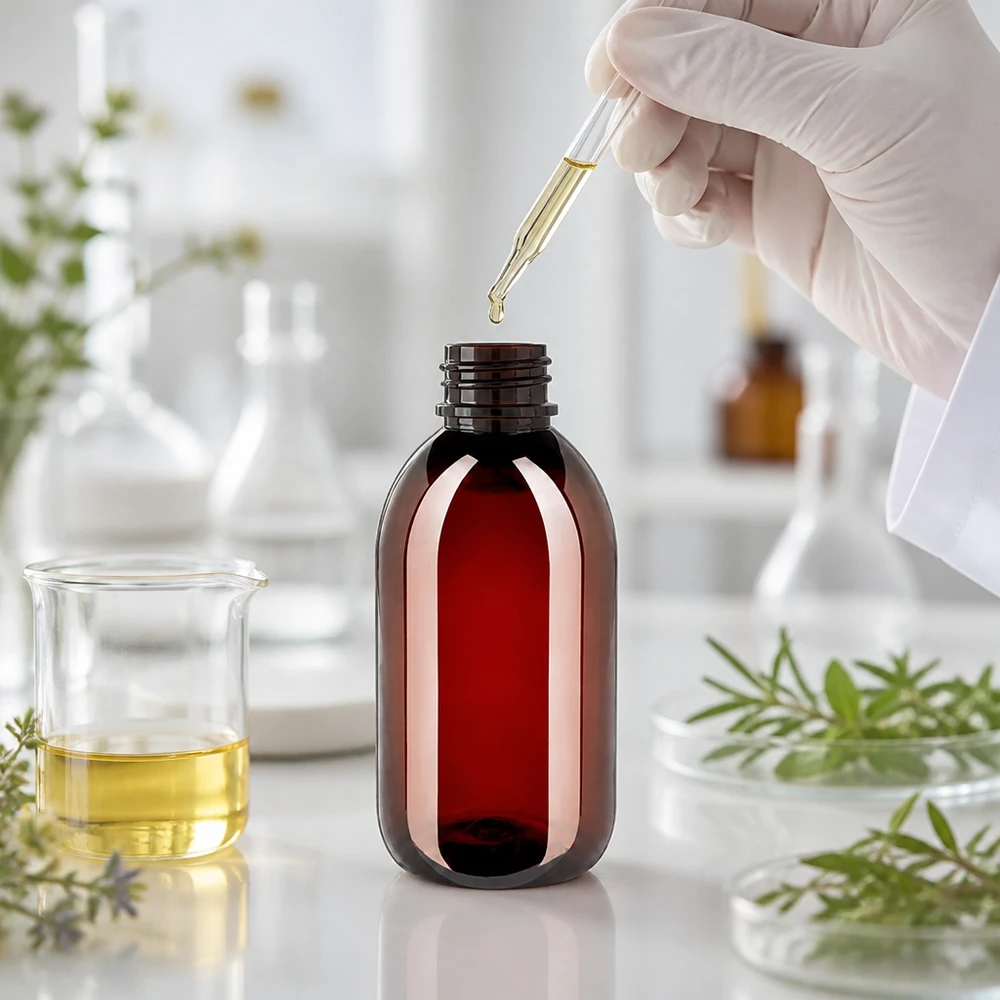 PET-fles 250 ml met witte flip-top dop. Stevige PET-fles van 250 ml, amberkleurig, voor oliën, tincturen en farmaceutische vloeistoffen