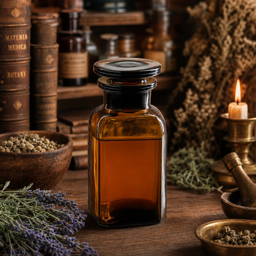 Bruine apothekersfles van 100 ml, vierkant, met glazen stop, lichtdicht, voor geneeskrachtige kruiden