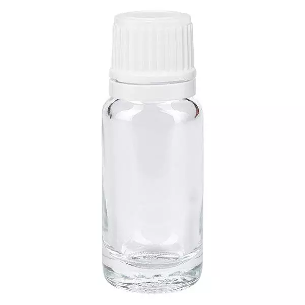 Helder glazen flessen 10ml met wit schroefsluiting VR Helder glazen flessen 10ml met wit schroefsluiting VR