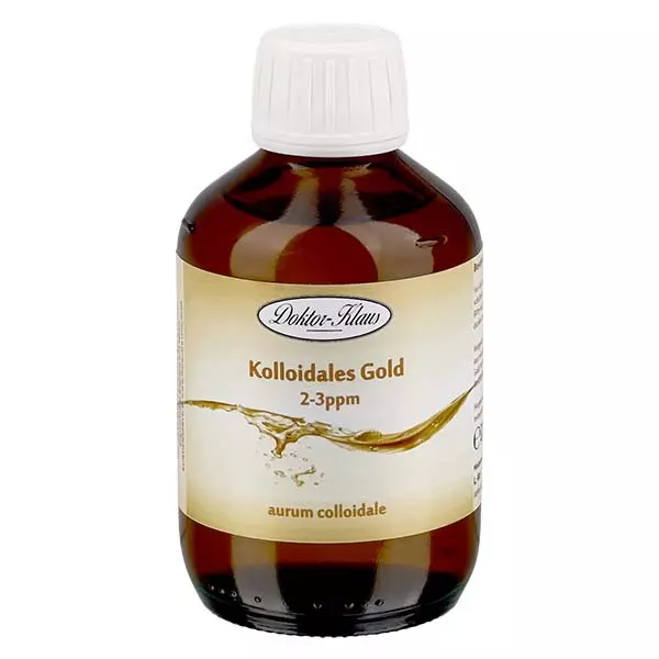 200 ml colloïdaal goud Doktor-Klaus, 2-3ppm, blauwe glazen fles met dop met verzegelring