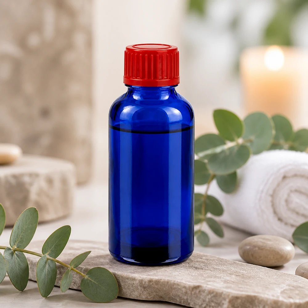 Handige 30ml amberkleurige glazen fles alternatief in blauw voor mobiel gebruik en op reis