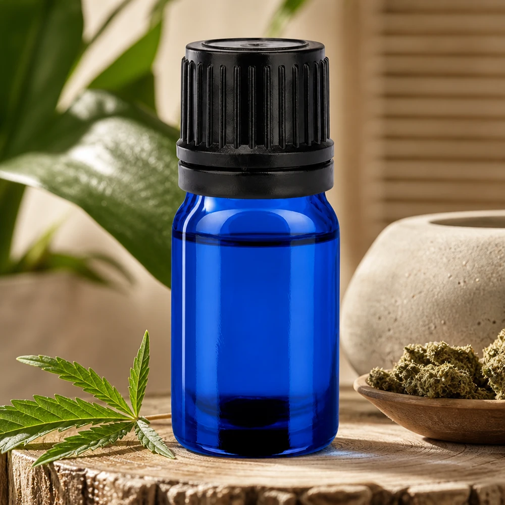 5ml flacon 11mm SV zwart OV BlueLine UT18/5 Handig druppelflesje van 5 ml in intens blauw voor mobiel gebruik en op reis