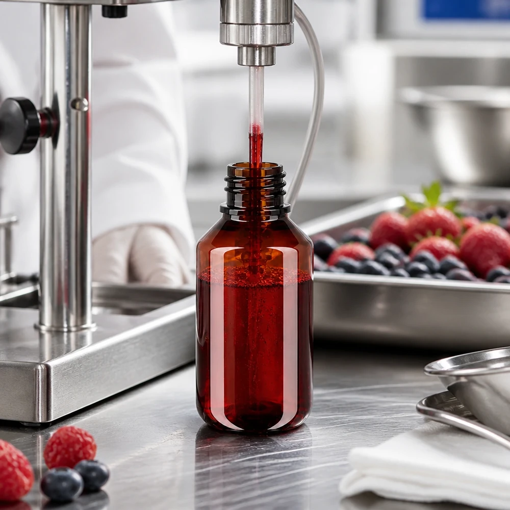 Bouteille PET 100ml avec pompe distributrice noire Compacte PET-fles van 100 ml in amberkleur voor professionele voedselproductie