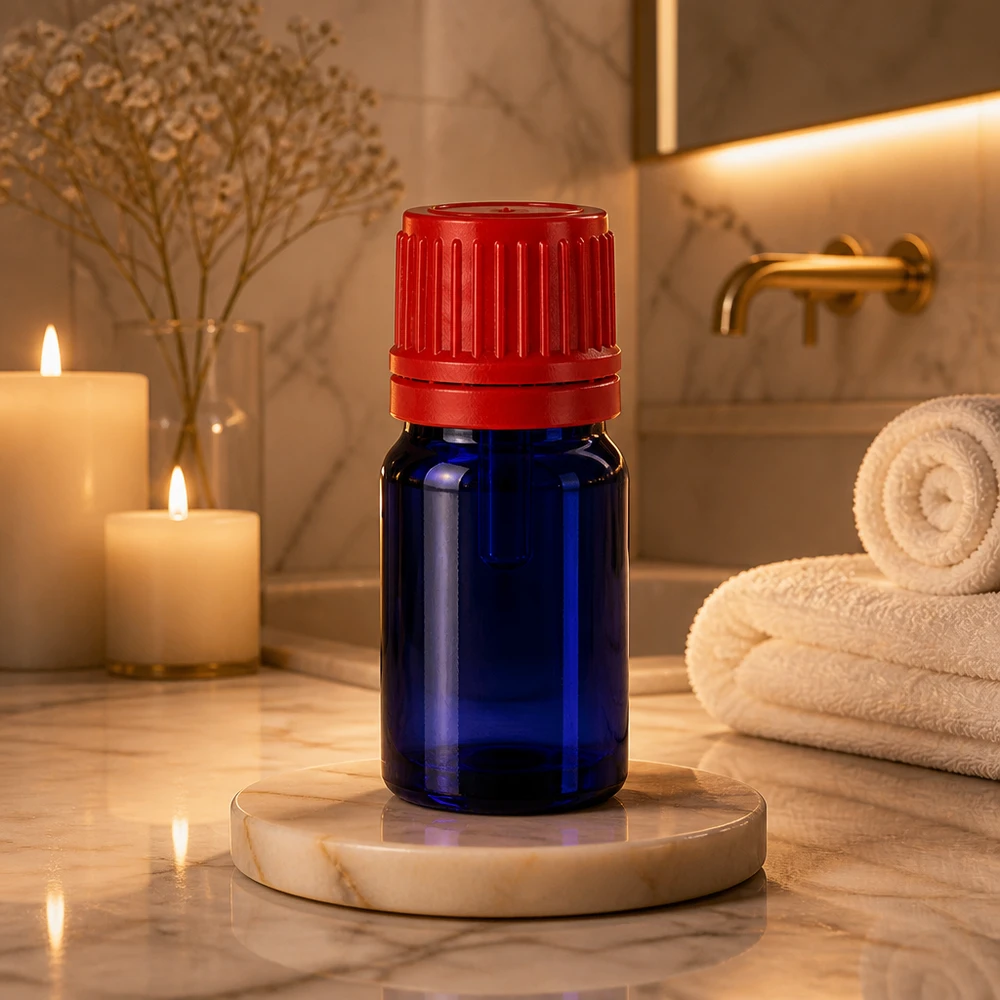 Elegant 5ml flesje in kobaltblauw met ergonomische rode schroefdop BlueLine UT18/5