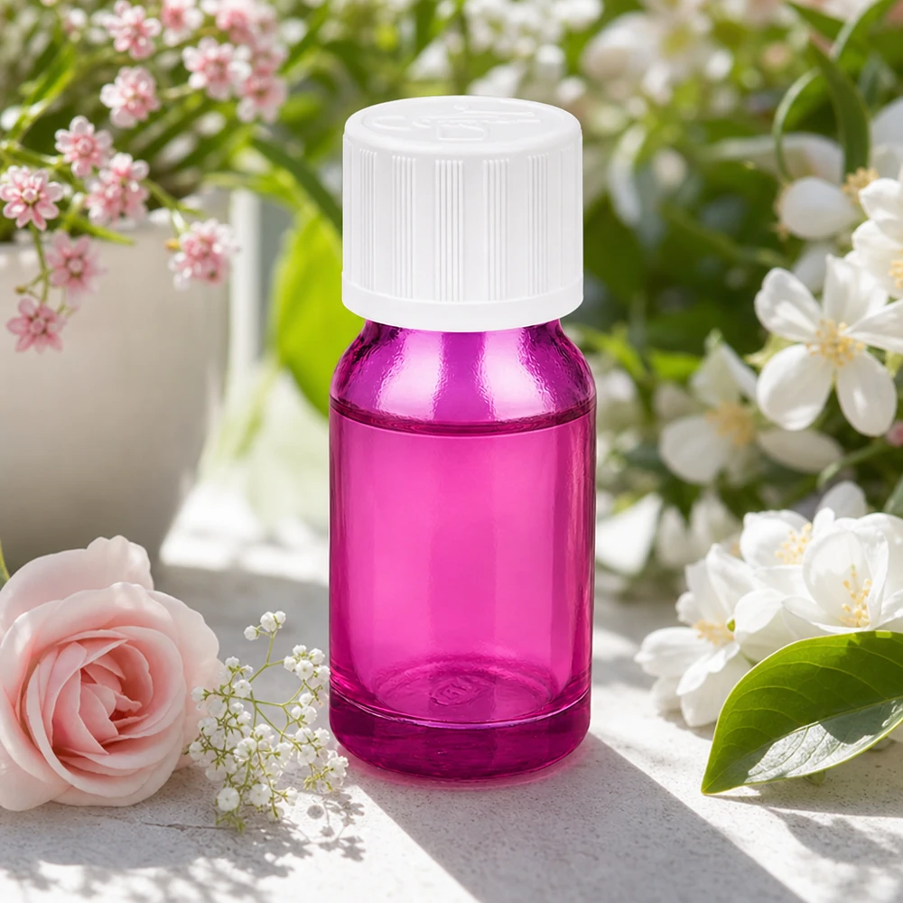 Klein paars glazen flesje 10ml met druppeldop voor doe-het-zelf cosmetica en serums