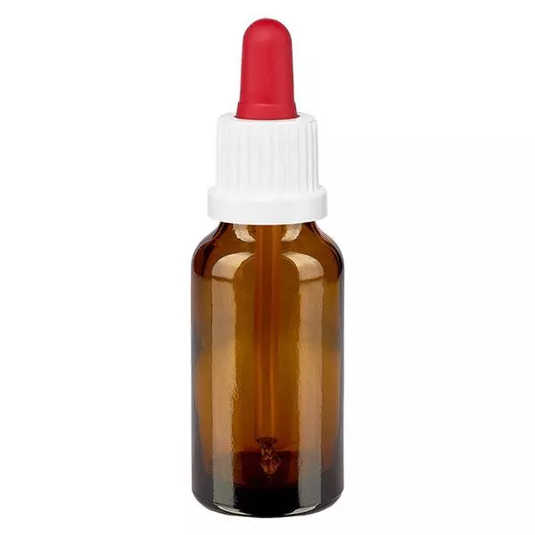 Pipetfles bruin 20ml, pipet wit/rood VR Pipetfles bruin 20ml, pipet wit/rood VR