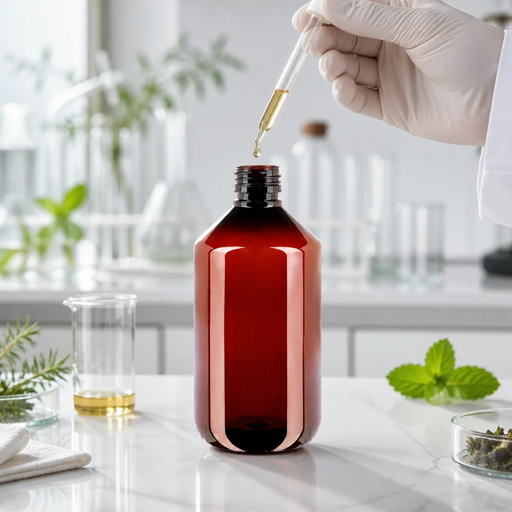 PET-fles 500ml PP28 zonder dop Lichtbestendige PET-fles 500 ml, bruin, PP28, ideaal voor lichtgevoelige vloeistoffen