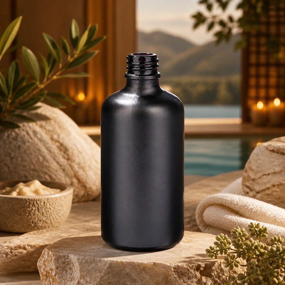 Robuuste 100ml apothekersfles BlackLine UT18/100 UNiTWIST gemaakt van breukvast violet glas