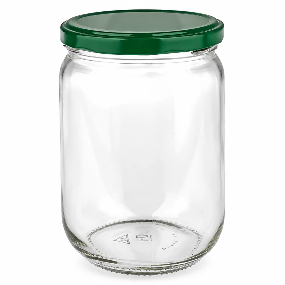 555 ml rond glas + BasicSeal-deksel groen UNiTWIST Inmaakpot van helder glas, 555 ml, met groene deksel BasicSeal UNiTWIST kwaliteitsglas, gemaakt in Europa