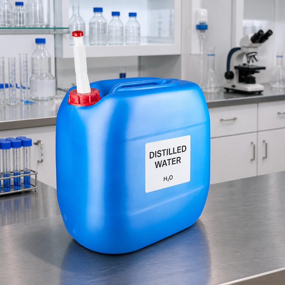 Canister 30 liter blauw met flexibele uitloop Blauwe rechthoekige jerrycan van 30 liter met flexibele uitloop, ideaal voor het opslaan en afvullen van destillaat