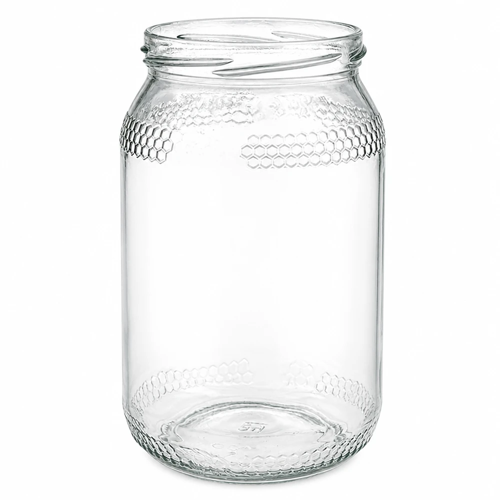 900ml Honigglas (TO82) ohne Deckel UNiTWIST UNiTWIST honingpot 900 ml TO82, cilindrische vorm met honingraatpatroon voor honing en jam