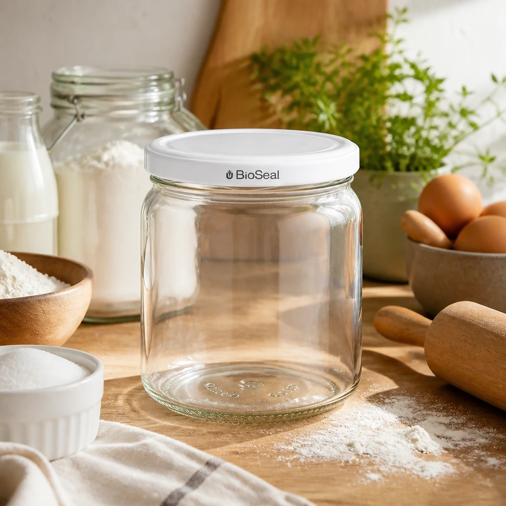 UNiTWIST Runda408 leeres Einmachglas in gemütlicher Küche - vielseitiges Vorratsglas mit BioSeal für Backen und Kochen