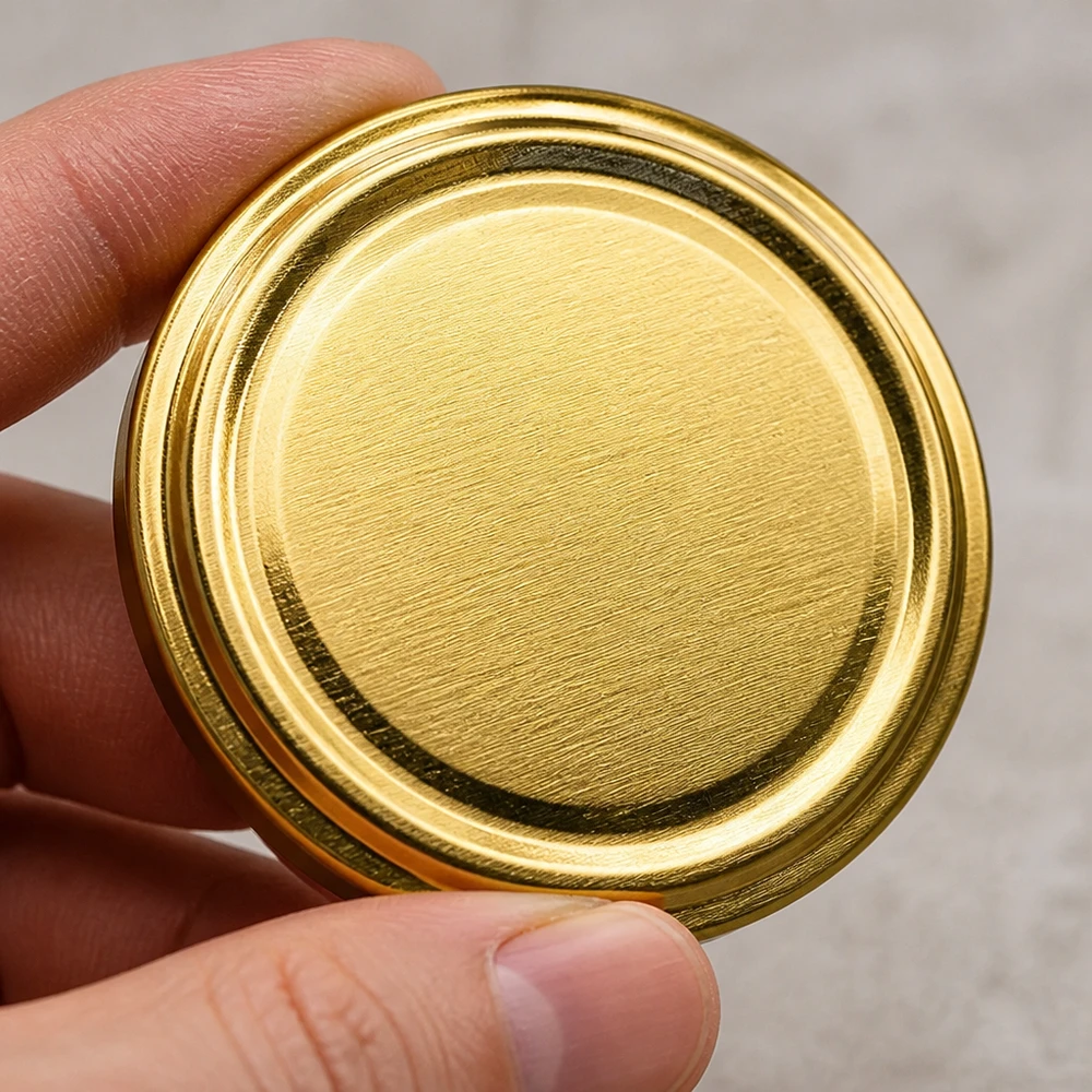 Voedselveilige metalen deksel, goud, 63 mm, TO63 BasicSeal, herbruikbaar, UniTwist