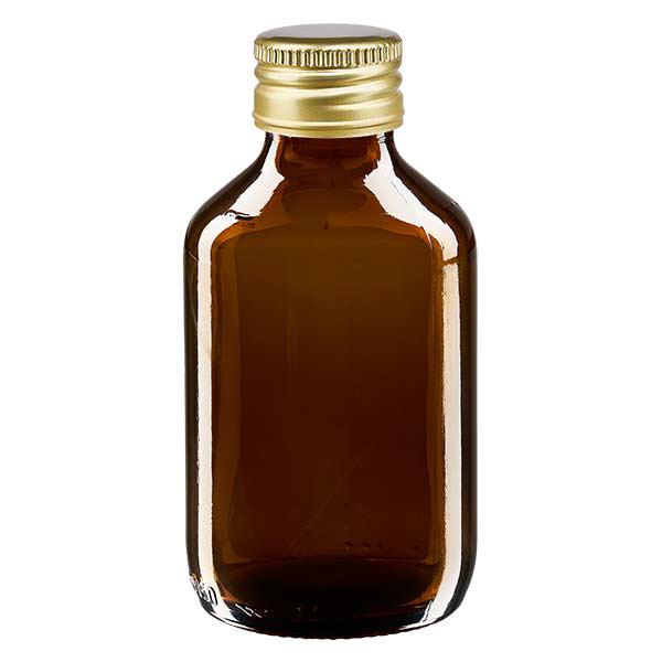150 ml Euro-medicijnfles bruin met gouden aluminium sluiting 150 ml Euro-medicijnfles bruin met gouden aluminium sluiting