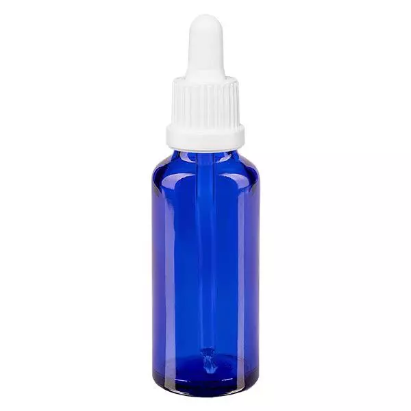 Pipetfles blauw 30ml, pipet wit/wit VR Pipetfles blauw 30ml, pipet wit/wit VR
