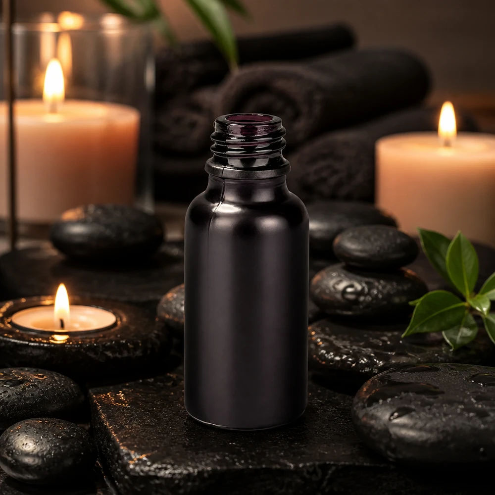 Ergonomische 20ml apothekersfles BlackLine met zwart glazen antislipoppervlak UT18/20